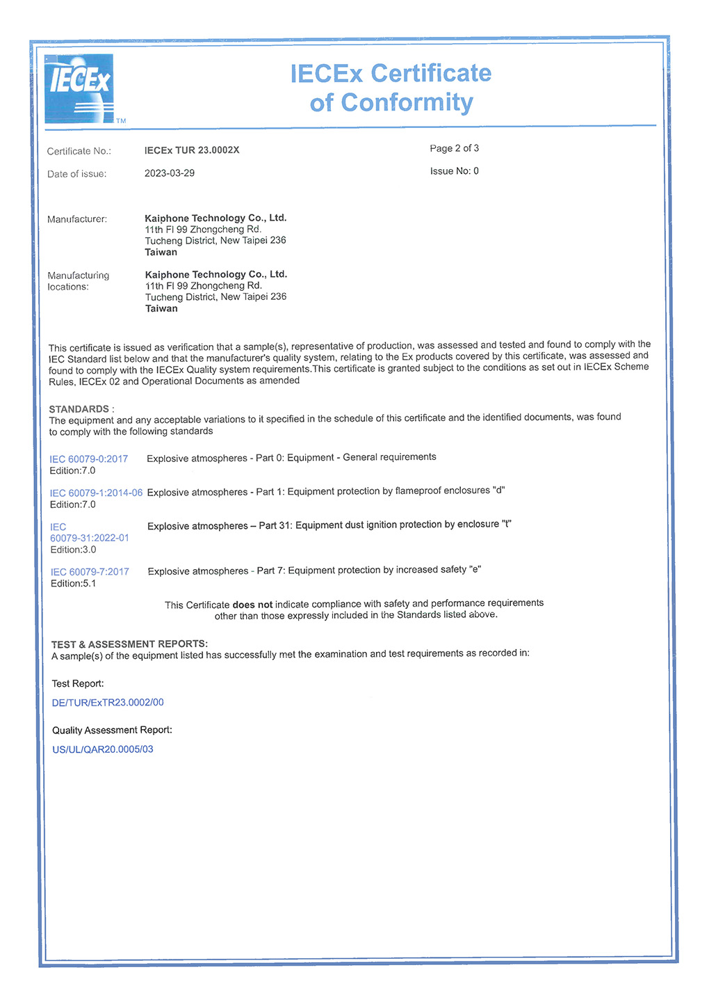 IECEx TUR 23.0002X
