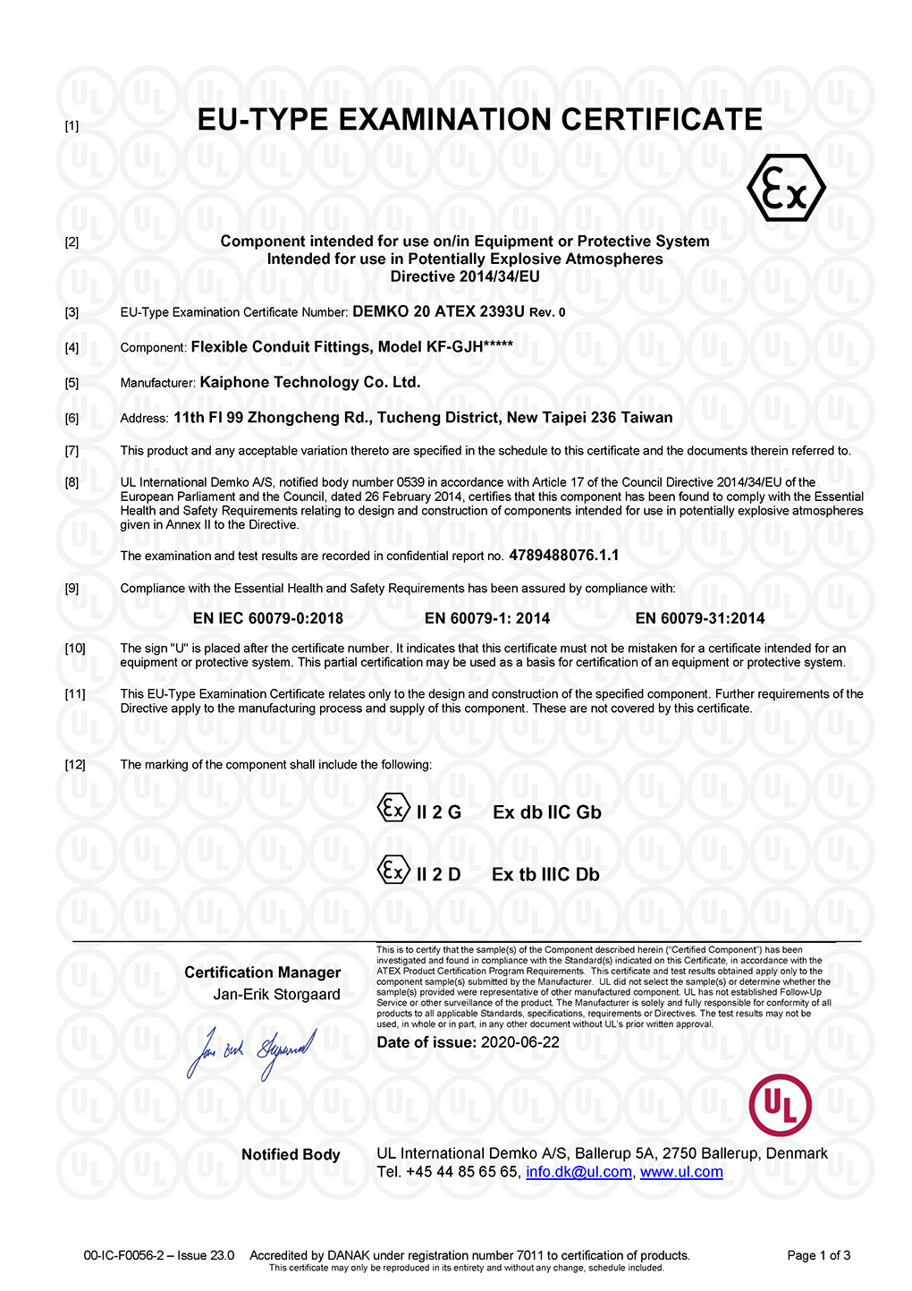 ATEX DEMKO 20 ATEX 2393U Rev. 0